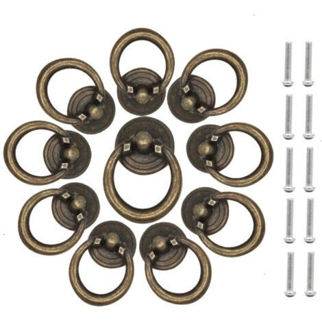 10 Pcs Vintage Poignée Tiroir Bague Poignée Traction d'Armoire Alliage Zinc Boutons d'Anneau de Tiroir Rond Poignée Anneau Goutte Antique pour Placard Armoire Commode Meubles, Rétro Bronze