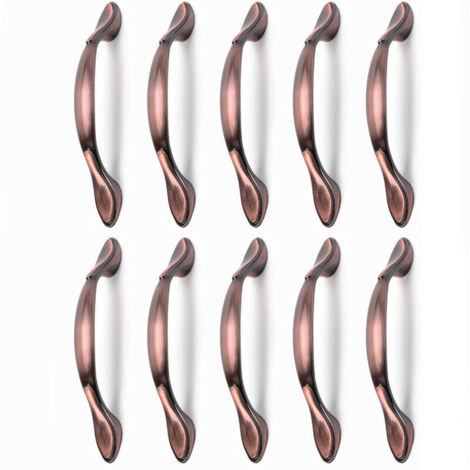 10 pcs Vintage Poignées de Porte de Meubles, Poignées d’Armoire Vintage en Forme d’Arc Poignée Tirer Meubles (Entraxe des trous 96 mm, bronze rouge)