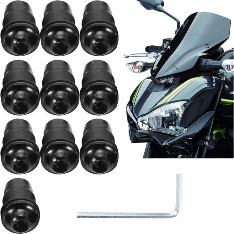 10 PCS Vis De Pare-Brise De Moto Noir, Boulons Kit Universel avec Clé M5 16mm/0.6in, Vis Carenage Moto, pour Honda, Yamaha, Suzuki