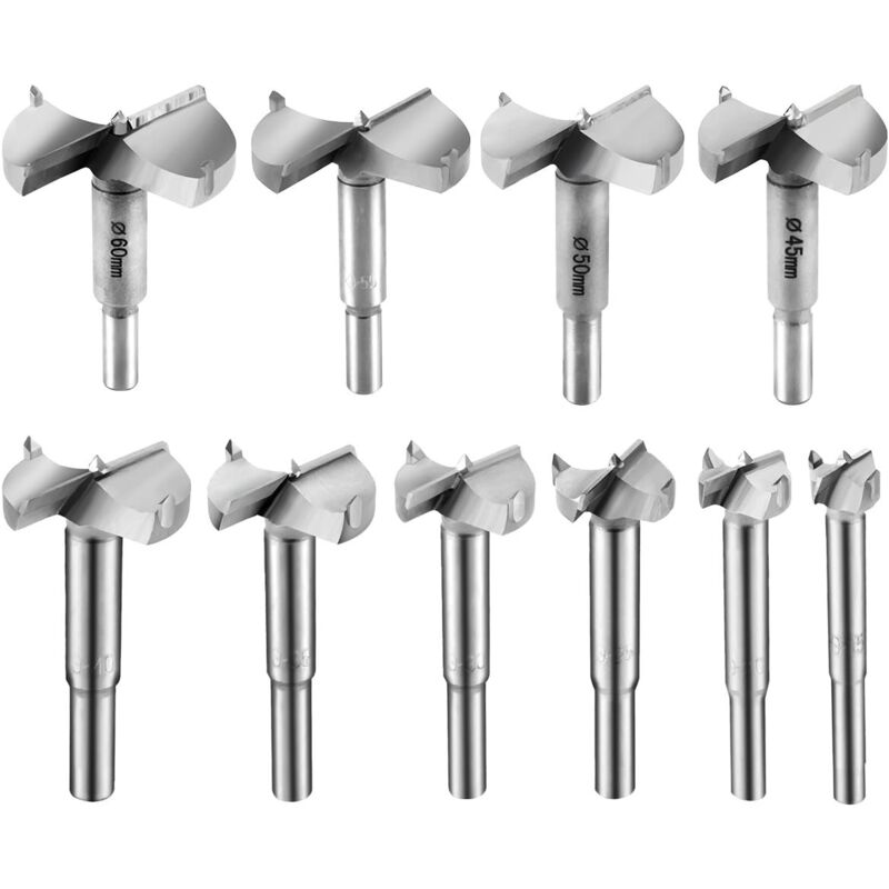 Pack of 10 wood drill bits, 15-60 mm, wood countersink, carbide drill bit, wood form drill, wood countersink, wood drill, 15 mm, 20 mm, 25 mm, 30 mm,