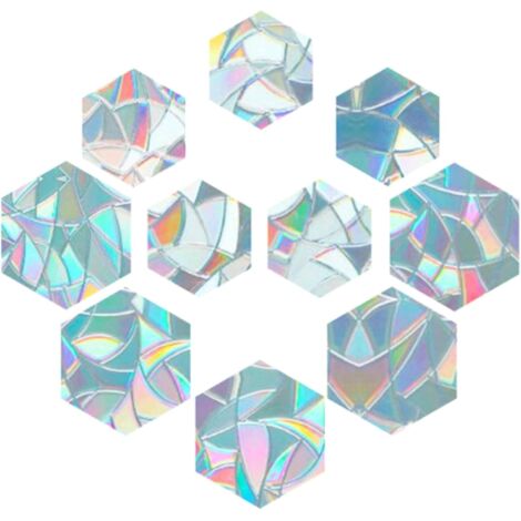 10 pegatinas de arcoíris para ventana, 3D, decorativas, con forma hexagonal, anticolisión, estáticas.