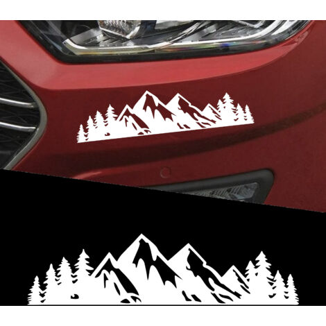 10 pegatinas decorativas para coche - Bosque y montaña nevada (blanco)