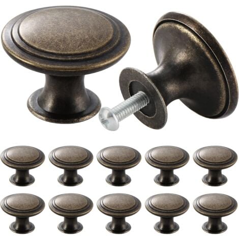 10 Perillas de Bronce Vintage, Pomo Redondo para Muebles, Tiradores Antiguos para Gabinete, Cajones, Cocina, Baño