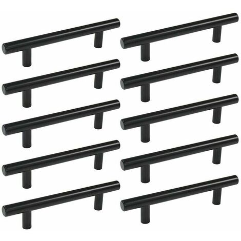 10 pezzi 10 × 200 × 128 T Bar Stick Maniglie per porte dell'armadio da cucina Armadio Cassetto Mobili camera da letto Tirare nero
