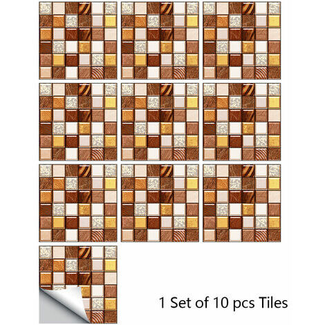 10 pezzi adesivo per piastrelle, autoadesivo autoadesivo resistente al calore impermeabile backsplash carta da parati per cucina bagno mosaico stick (10 x 10 cm / 4 x 4 pollici) MZ-2-127
