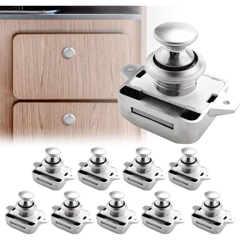 Image of 10 Pezzi Chiusura a Pulsante Push Lock Serratura Senza Chiave per Cassetto Pulsante di Chiusura a Pressione per rv Caravan Yacht - Argento