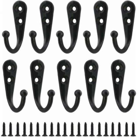 10 pezzi di ganci appendiabiti in metallo nero retrò da parete con viti, appendiabiti vintage da parete per accappatoi, scaffali per la casa, cassetti, armadietti, bagno con 20 viti