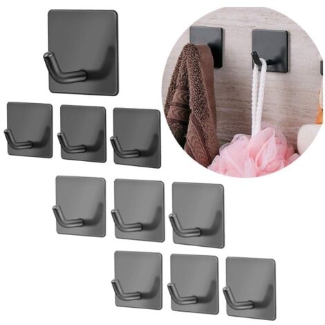 10 pezzi ganci adesivi neri KZQ, ganci da parete per bagno, portasciugamani in acciaio inossidabile SUS304 per cucina, soggiorno e ufficio