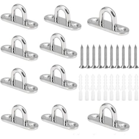 10 pezzi ganci da soffitto a forma di U M5 in acciaio inossidabile 304 con base da 15 x 45 mm, piastre ad occhiello per montaggio a parete per fissare cavi su barche e attrezzature per yoga o per appe