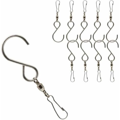 10 pezzi ganci girevoli con clip, ganci in acciaio inossidabile per carillon eolico per mangiatoia per uccelli, lampada a sospensione, cesto di fiori sospeso (argento)
