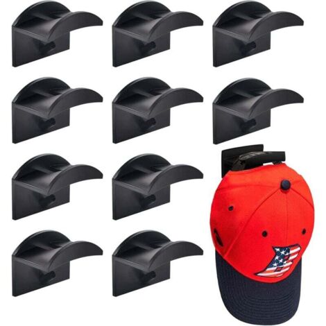 10 pezzi ganci per cappelli da parete porta cappelli e parrucche casco da baseball adesivo senza foratura doppio gancio organizzatore per cappelli per casa, ingresso (nero)