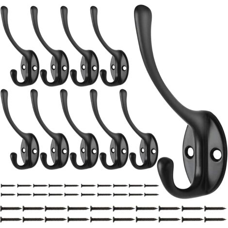 10 Pezzi Gancio Appendiabiti da Parete Nero, Appendiabiti da Parete Vintage Gancio Appendiabiti Gancio a Collo di Cigno Doppio Gancio a Parete con 40 Viti, per Porta Bagno Cucina