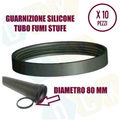 10 PEZZI Guarnizioni Silicone   80 mm NERO Tubo Fumi PELLET Resistente fino a 260o   80 mm