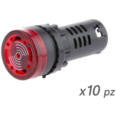 10 Pezzi Indicatore Led Rosso AC 220V Buzzer Allarme Acustico Da Incasso Foro 22mm