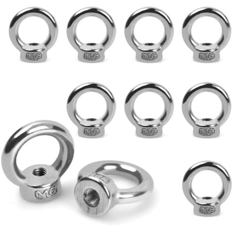 10 pezzi M6 dado ad occhiello, dado ad anello, dado ad occhiello di sollevamento in acciaio inossidabile, anelli di sollevamento, dadi di fissaggio filettati, anello di fissaggio filettato per accesso
