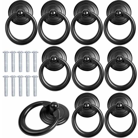 10 pezzi Maniglia per armadio nera Maniglia per porta in metallo Maniglia per cassetto Anello Maniglia per mobili Maniglia per mobili classica rotonda Maniglie per mobili con viti per guardaroba Armad