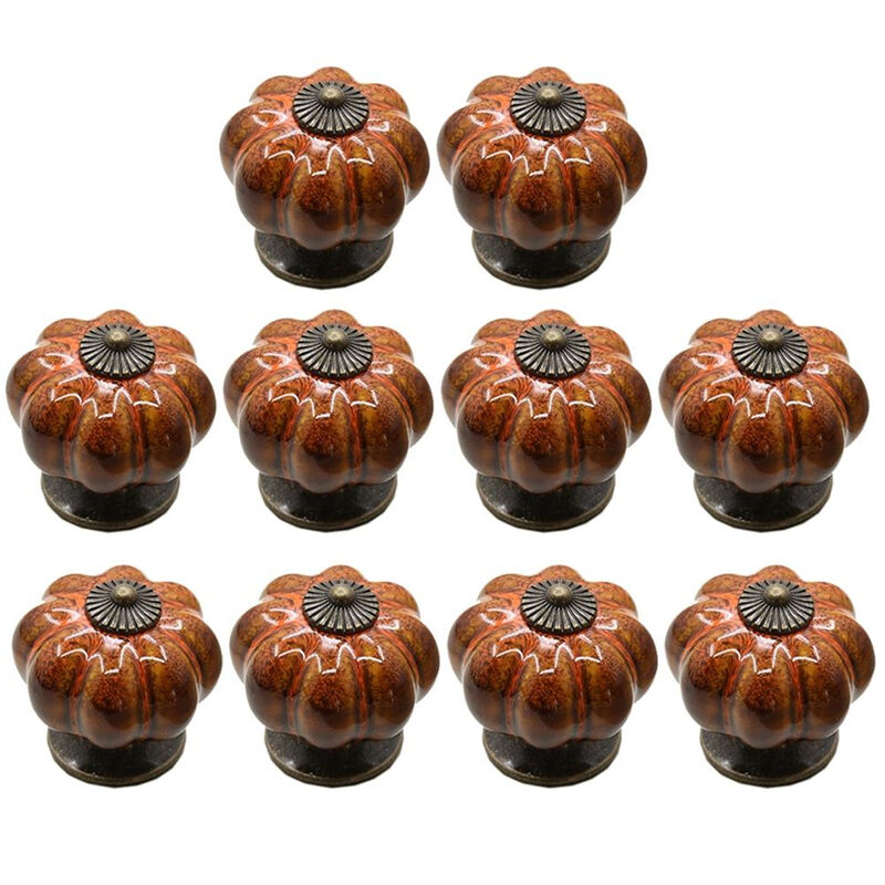 Image of Petites Ecrevisses - 10 Pezzi Maniglie per Mobili Forma di Zucca Manopole per Cassetti in Ceramica 40mm Stile Vintage Europeo - Arancione
