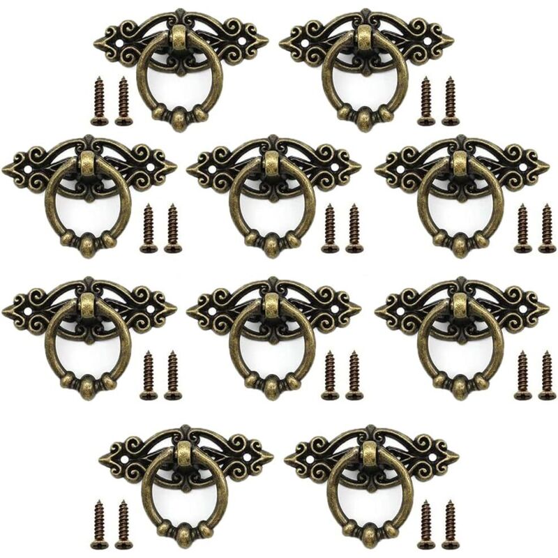 10 pezzi maniglie vintage, maniglie classiche per mobili, maniglie per cassetti retrò, con 20 viti, stile europeo, per cassettiere e mobili retrò