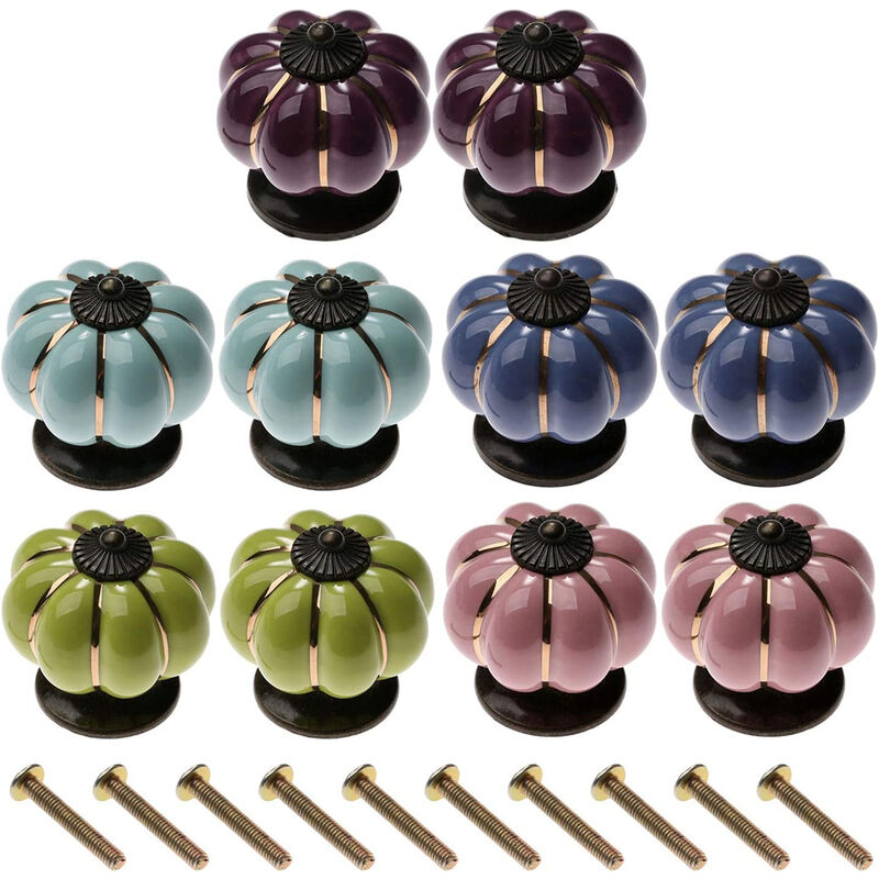 Image of 10 Pezzi Pomelli per Mobili Forma di Zucca Maniglia per Mobili in Ceramica Manopola per Cassetto Armadio con Viti Colore Misto