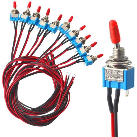 10 pezzi Mini interruttore a bilanciere per auto premium, ON-OFF 2 posizioni 3 pin SPST MTS-1 interruttore a bilanciere, interruttore a bilanciere in metallo impermeabile, (3A 250VAC/6A 125VAC)