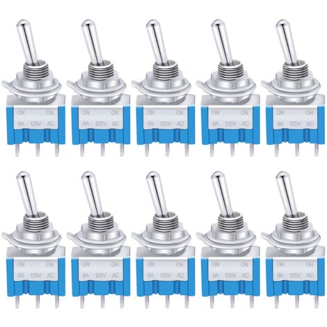 10 pezzi Mini interruttore a levetta blu ON/OFF 3 terminali 2 posizioni SPDT interruttore a bilanciere in metallo AC 125 V 6 A per auto camion barca MTS-102