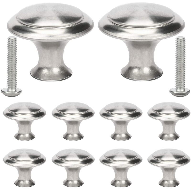 Image of Petites Ecrevisses - 10 Pcs Pomelli Mobili in Acciaio Inox 30mm Manopola Rotonda per Cassetti Armadietto con Viti