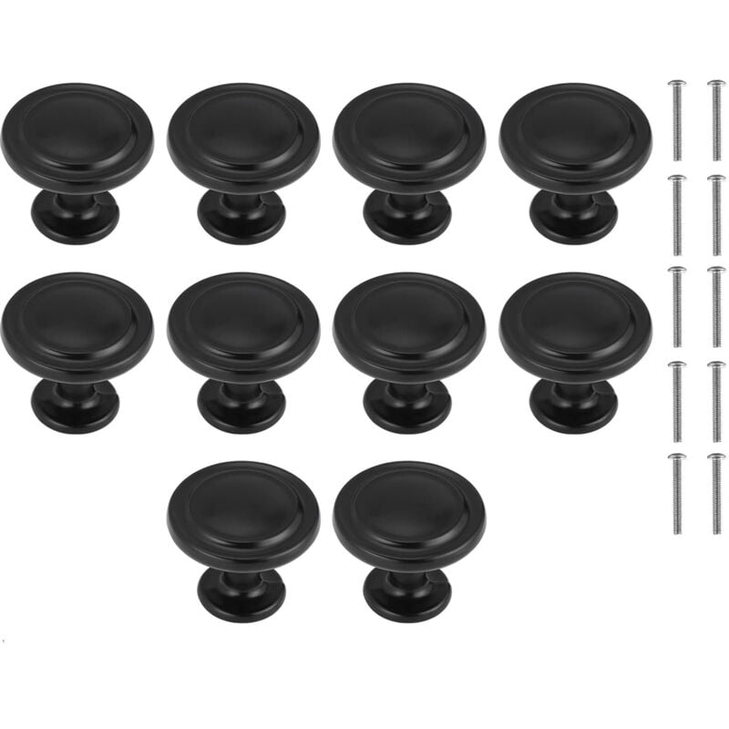 Image of 10 Pezzi Pomelli per Mobili, Pomello per Cassetti Rotondo 30mm con Viti, Maniglie per Cassetto, Armadi, Credenza, Scarpiera