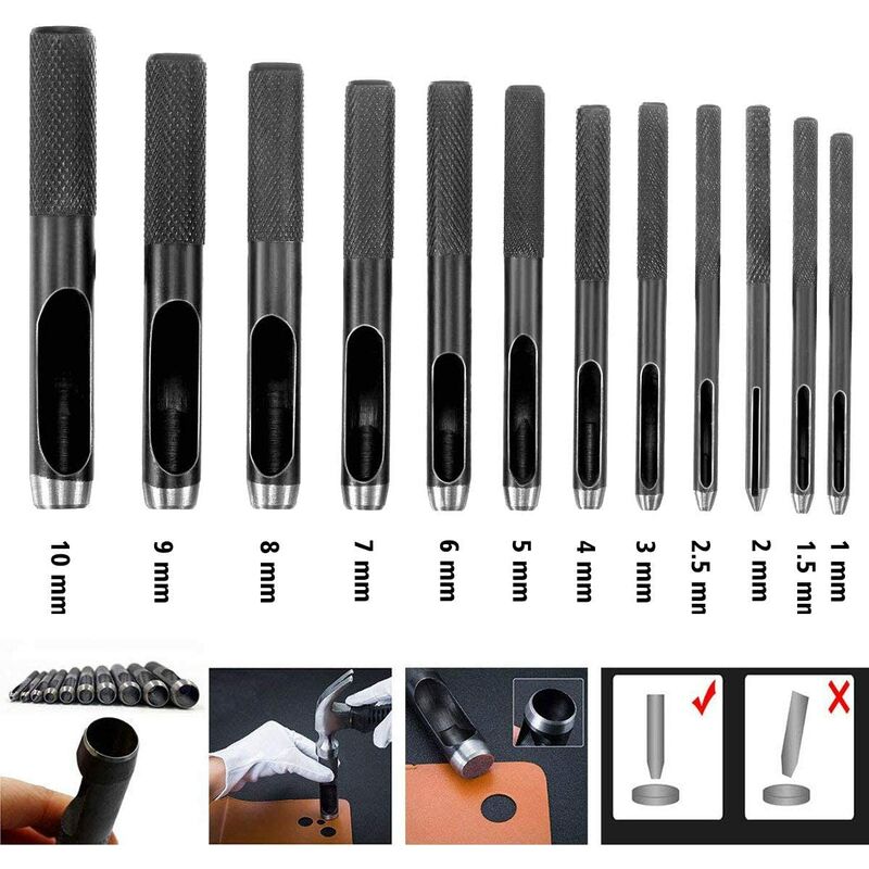 10 pezzi Punteruolo in pelle 0,5 mm - 5 mm