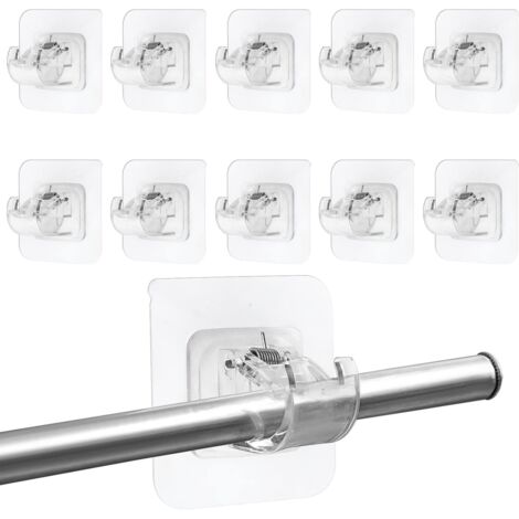 10 pezzi Supporti per aste per tende senza foratura, Supporti per aste per tende autoadesivi trasparenti, Ganci per aste per tende autoadesivi per cucina e bagno