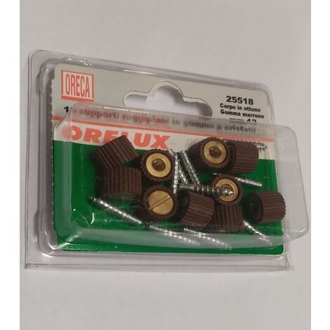 10 PEZZI - SUPPORTO REGGIPIANO RIVESTITOIN GOMMA MARRONE PER CRISTALLI Ø12MM - CORPO IN OTTONE CON PERNO AD AVVITARE 