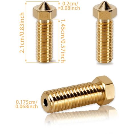 10 pezzi ugelli in ottone per stampante 3D - ugelli in ottone - ugelli estrusori per 2 (0,4 mm, 0,6 mm)