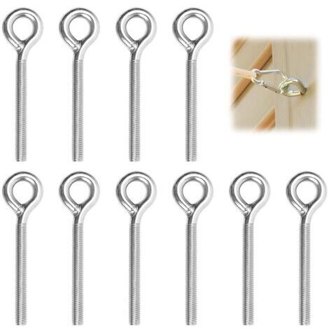 10 pezzi Viti M8 con anello di sollevamento, golfari in acciaio inox M8 da 90 mm, occhielli filettati con impugnatura lunga per viti, golfari non sigillati con anello per sospensione, fissaggio e fune