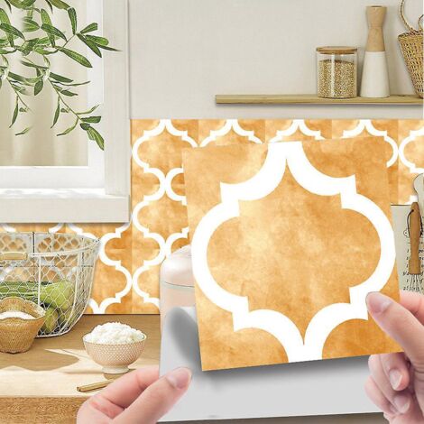 10 Pices 3d Stro Jaune Carreaux Autocollants 1515cm, Cuisine Salle De Bain Bibliothque Tanche Et Rsistant  L'huile, Papier Autocollant Pvc, Stick