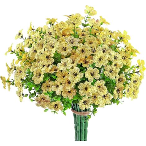 10 Pices De Fleurs Artificielles En Eucalyptus Jaune, Fleurs Artificielles Pour L'extrieur, Fleurs Artificielles Pour La Dcoration De La Maison, F