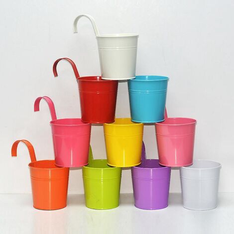 10 Pices Pot De Fleur En Mtal Balcon  Suspendre Pots Avec Crochet Amovible Suspendue Extrieur Pour Jardin, Balcon, Clture, Patio, Dcoration