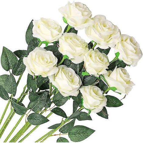 10 Pices Roses Artificielles Faux Bouquet De Fleurs Dcoration De Maison Arrangement De Mariage Cadeau D'anniversaire Dcoration De Jardin ( Blanc -