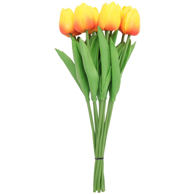 Tlily - 10 PièCes SéRies Tulipe Fleur Artificielle Contact RéEl Bouquet Artificiel Fausse Fleur pour DéCoration de Mariage Fleurs DéCor Orange