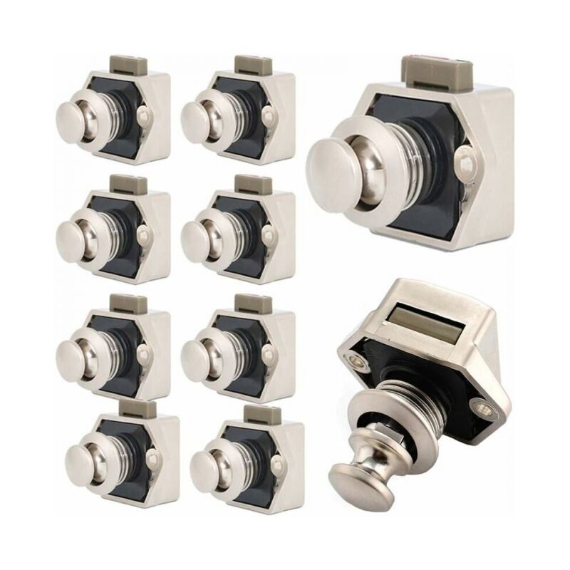 10 Piece Furniture Push Button Latch for Keyless Closing of Drawers and Doors, Metal Push Button with Latch for All Types of Home Furniture