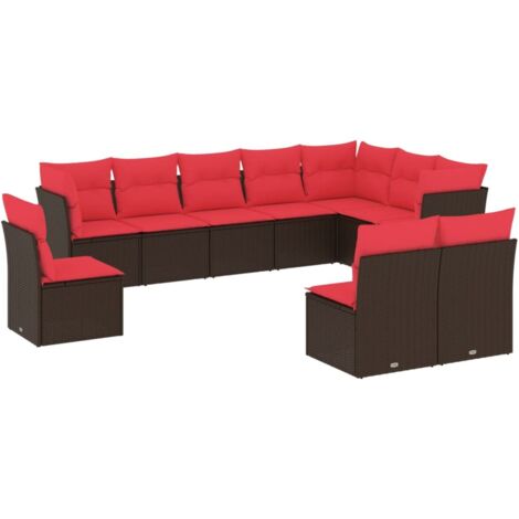 10 Piece Garden Sofa Set with Cushions Brown Poly Rattan vidaXL