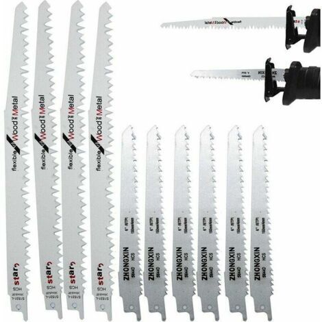 10-Piece Lames de Scie Sabre en acier à haute teneur en Carbone,4 x R1021L (240mm) + 6 x R644D (150mm), Pour Coupe du Bois, Pour Makita Bosch Dewalt pour Bois et Métal avec Bote de Rangement