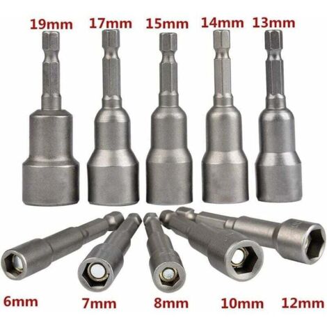 10-Piece Magnetic Screwdriver Socket Set: Magnetic Bit for Impact Driver 6-19mm 1.4" Adapter Bits Hex Sockets