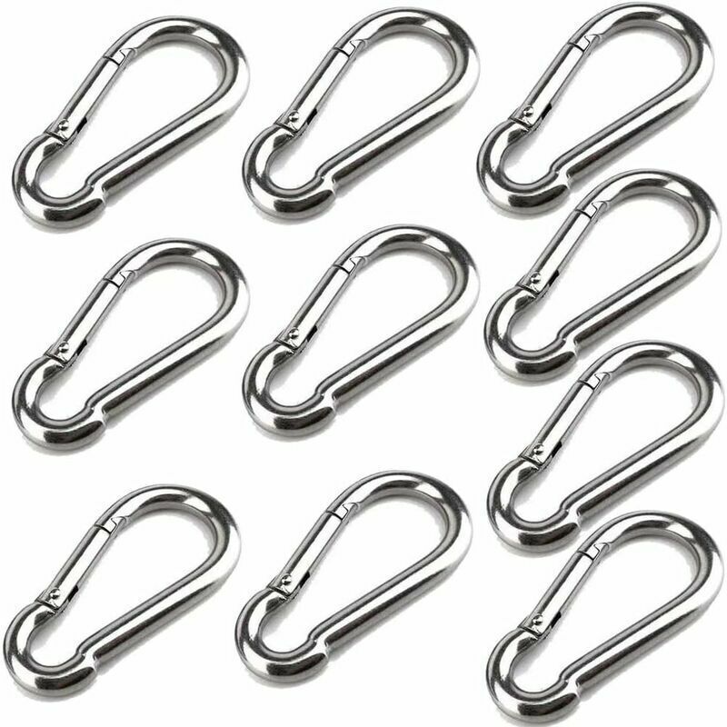 10 Pièce Mousquetons 40mm x 4 mm, Mousqueton en Acier Inoxydable 304 avec Crochets à pression, Capacité de Charge Jusqu'à Environ 80 kg