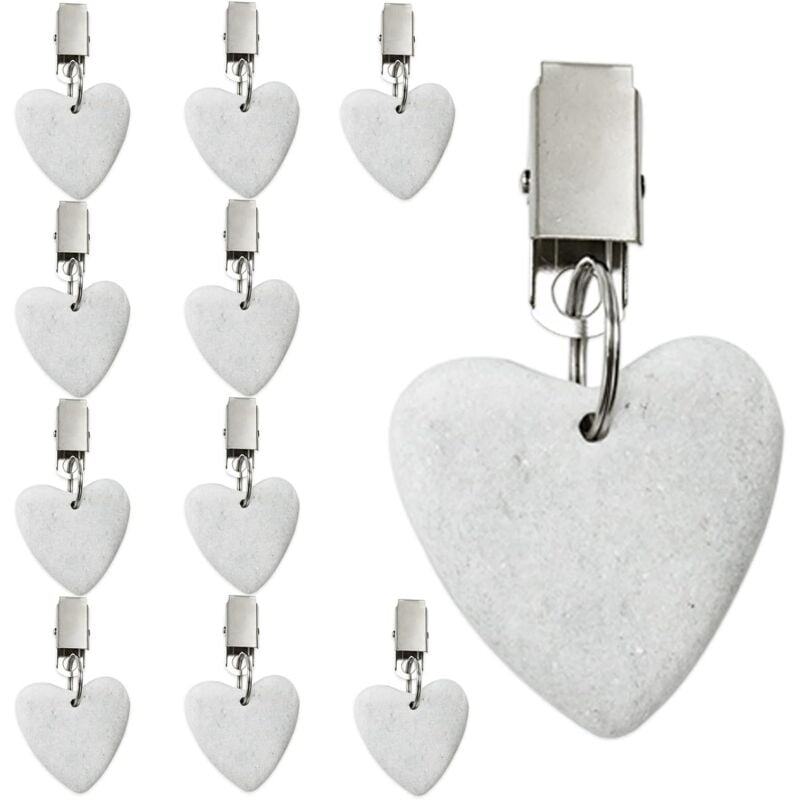 10 Piece Tablecloth Holders with Clips for Indoor Outdoor Kitchen Wedding Party Picnic White Marble (Heart)