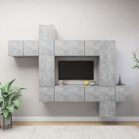 10 Piece TV Cabinet Set Concrete Grey Engineered Wood vidaXL