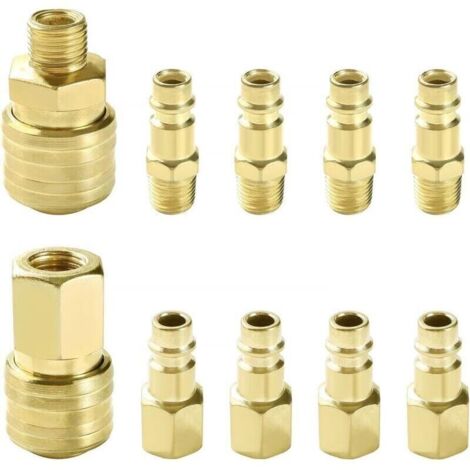 10 Pièces 1/4" BSP Coupleur Pneumatique d'air Kit, Raccord Rapide Pneumatique Européen, Compresseur Raccord d'Air, pour Tuyau Compresseur, Or
