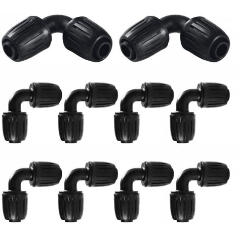 10 Pièces 16mm Raccords Irrigation Goutte à Goutte, Adaptateur Coude pour Jardin et Pelouse (Noir)