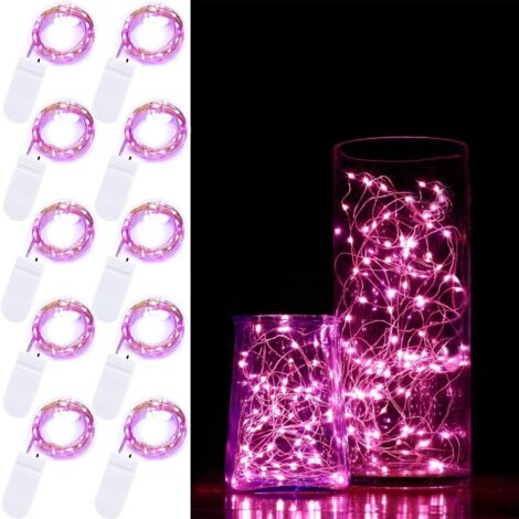 10 pièces 2m guirlande lumineuse 20 LED à piles cordon de fée lumière étanche fil de cuivre cordon étoilé pour bricolage fête de mariage décoration de Noël GrooFoo (rose)Éclairage ›guirlandes lumineu