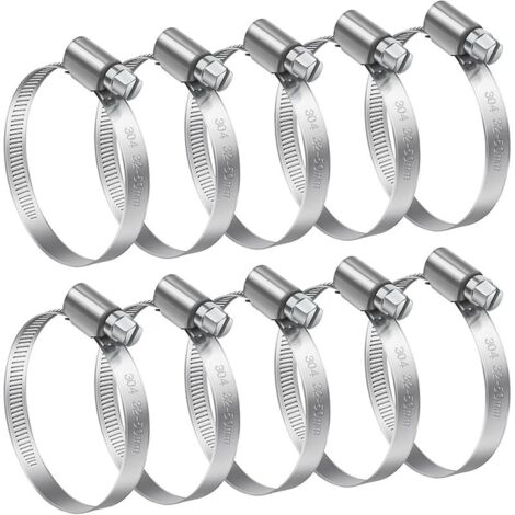10 Pièces 32-50mm Collier de Serrage Réglable, Collier de Serrage Inox 304 Collier Serrage Métallique pour la Plomberie, Piscine, l'Automobile et les Applications Mécaniques