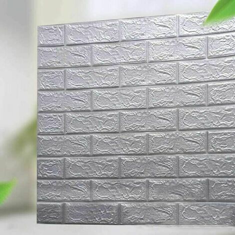 10 Pieces 3D Tiles Brick Wall Sticker Waterproof Foam Self Adhesive Wallpaper, 3D Brick Wall Stickers, Removable Polyethylene Foam Self Adhesive Wallpaper (Silver Gray)