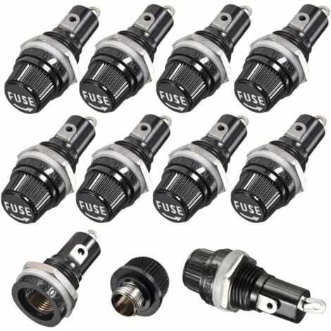 10 pièces 5 x 20mm Porte Fusible AC 10A 250V Noir Porte Fusible à Capuchon à Vis, Porte Fusible à Capuchon à Vis Monté sur Panneau